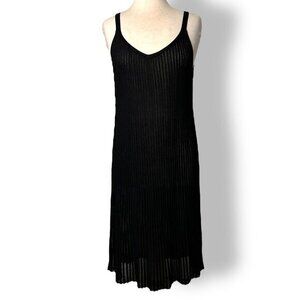 NWT Eileen Fisher Black Knit Rayon Nylon Pleat Vneck Sleeveless Dress Sz PL
